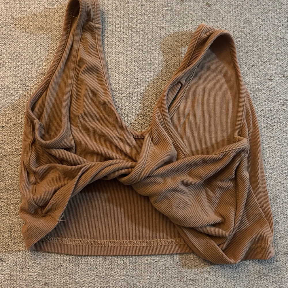SHEIN Ribbed Knit Top in Tan